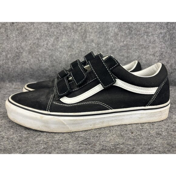 Vans Old Skool Shoes Mens Size 10.5 Black White Hook & Loop Strap Skate Sneaker - Picture 1 of 8
